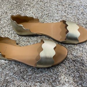 J. Crew gold open toe flats